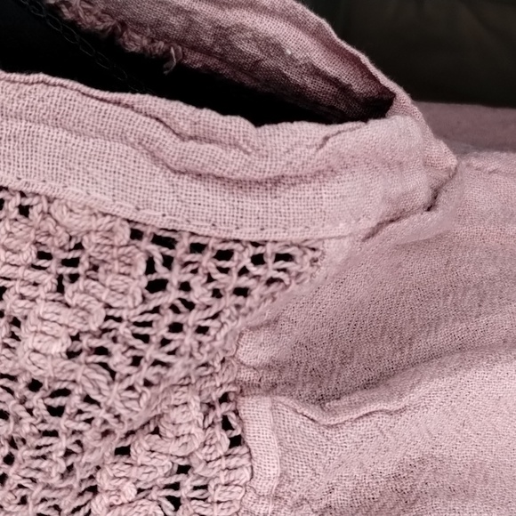 Gauze mauve cap sleeve boho embroidered top Sz M - Picture 5 of 9